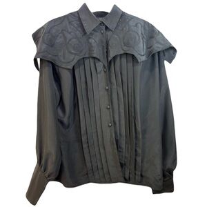 Vintage Suzelle Black Long Sleeve Blouse With Decorative Collar Size 8